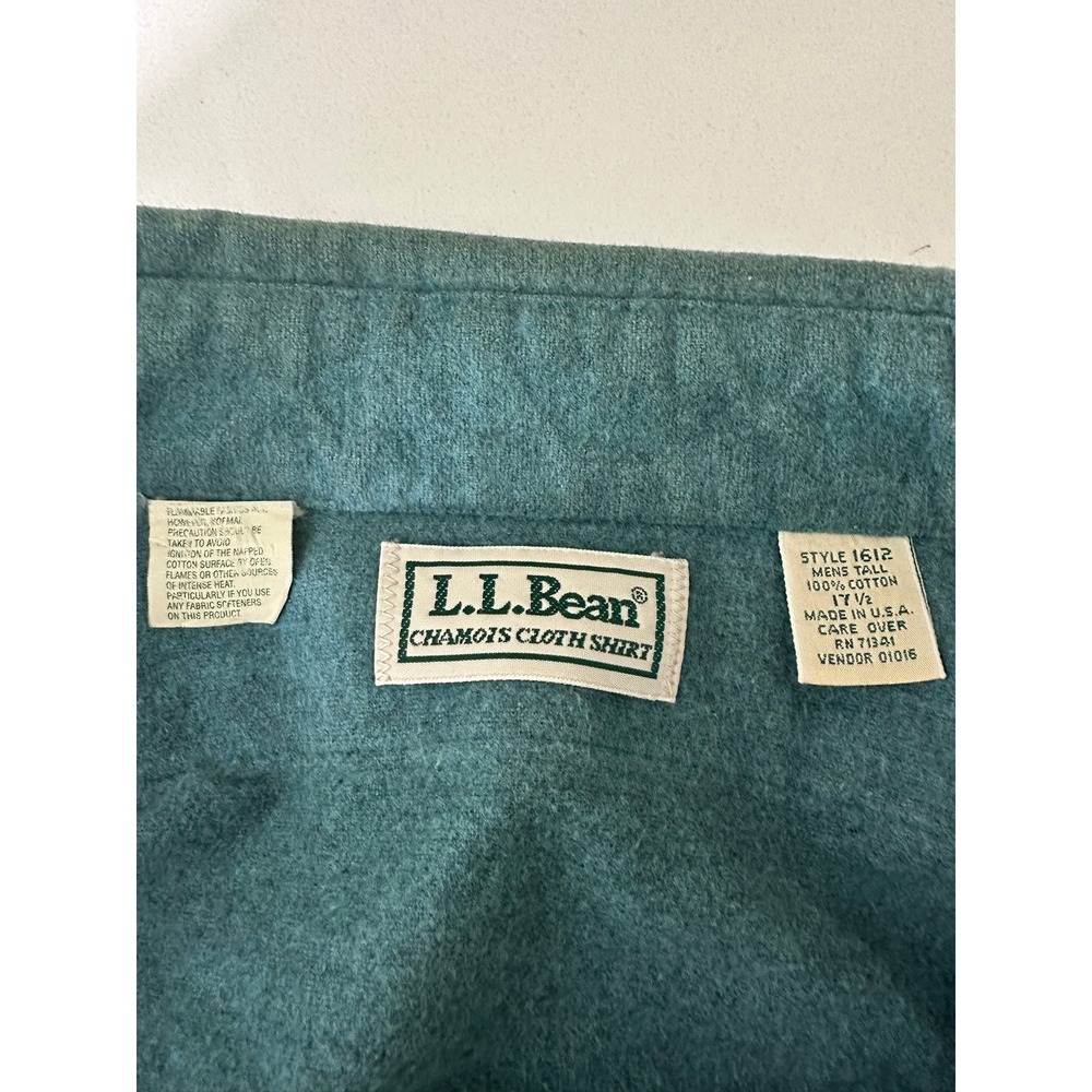 LL Bean Vintage 17.5 Tall Chamois Cloth Shirt Style 1612 Mens Teal Long Sleeve - Picture 9 of 9